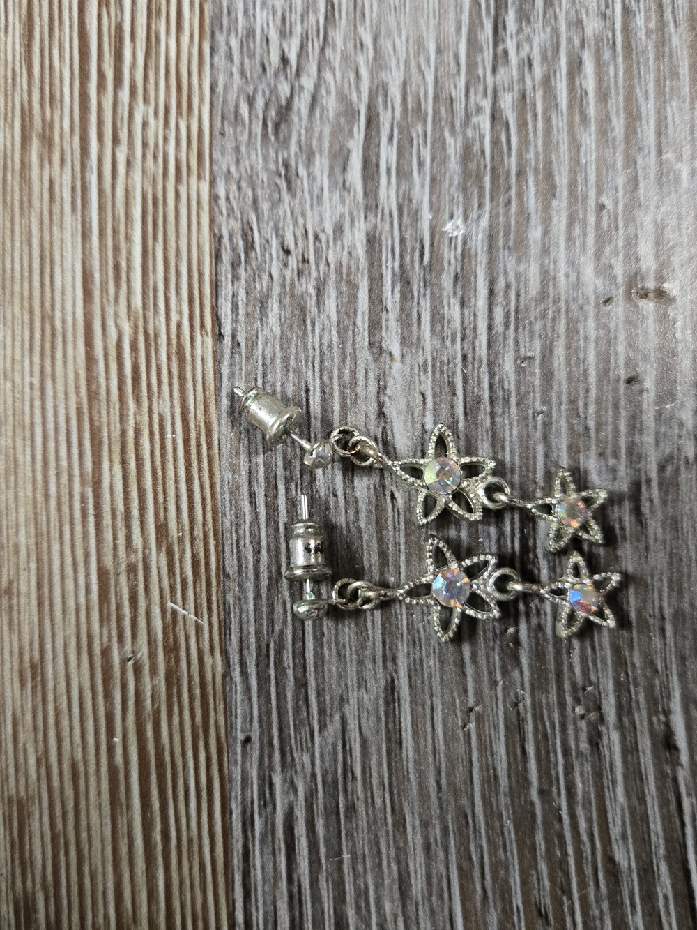 Silver-tone Flower Dangle Earrings with Iridescent Stones